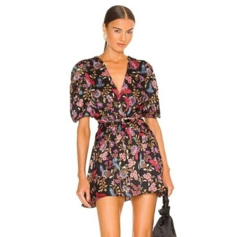 Misa Los Angeles Narcissa Floral Satin Mini Dress Black Size XS